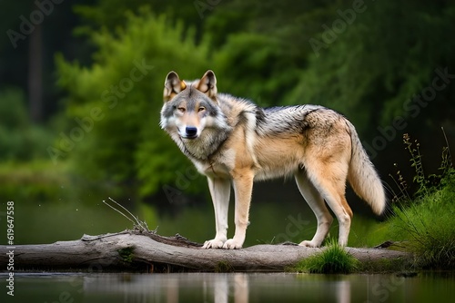 Gray wolf Lupus  moonlight s kin  forest guardian with eyes reflecting the wilderness  silent and majestic