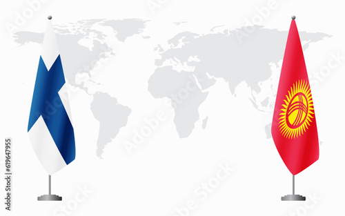 Finland and Kyrgyzstan flags for official meeting