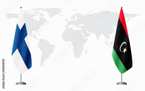 Finland and Libya flags for official meeting