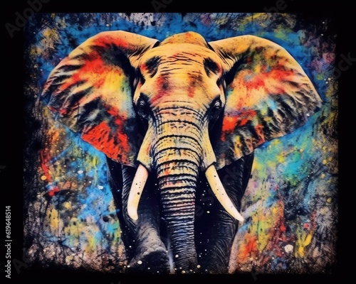 Elephant form and spirit through an abstract lens. dynamic and expressive Elephant print by using bold brushstrokes, splatters, and drips of paint. Elephant raw power and untamed energy 