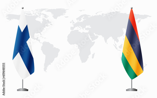 Finland and Mauritius flags for official meeting