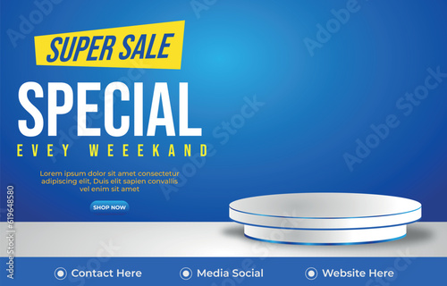 best offer sale discount template banner with podium 3d empty space for product sale with abstract gradient background design
