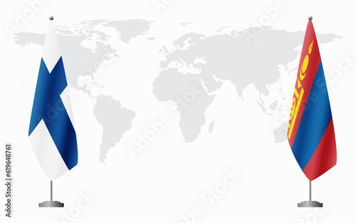 Finland and Mongolia flags for official meeting