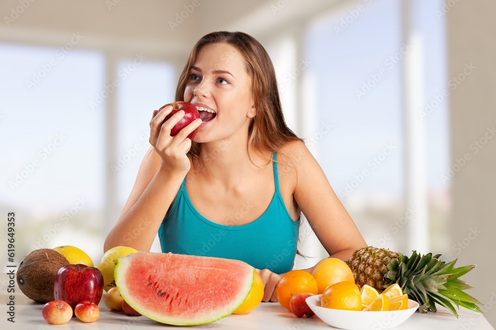 Portrait of beauty slim healthy woman cooking food Portrait of beauty slim healthy woman cooking food