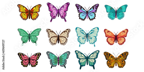 Set of beautiful colorful butterflies, vector illustration