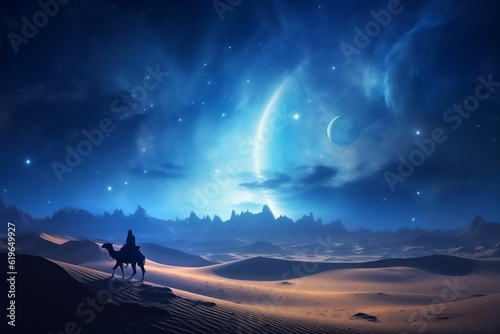 camels in the arabian desert in the night  create using generative AI tools