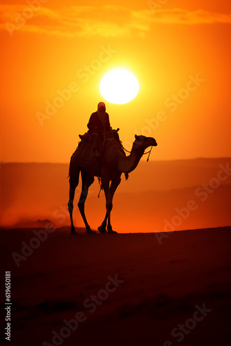 camels in the arabian desert in sunset  create using generative AI tools