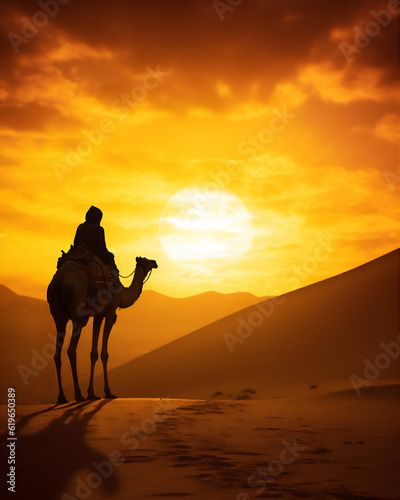 camels in the arabian desert in sunset  create using generative AI tools