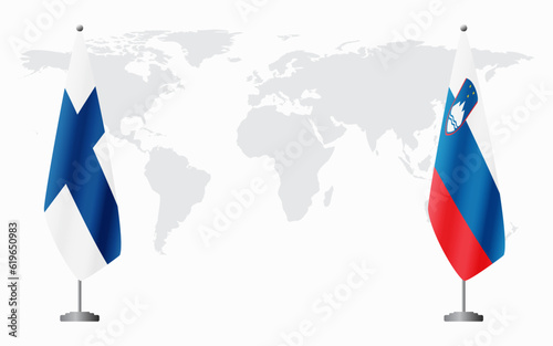 Finland and Slovenia flags for official meeting