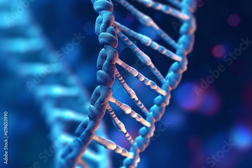 Science Biotechnology DNA.3D digital illustration of human DNA under microscope on futuristic helix background. illustration Science concept background 3d rendering