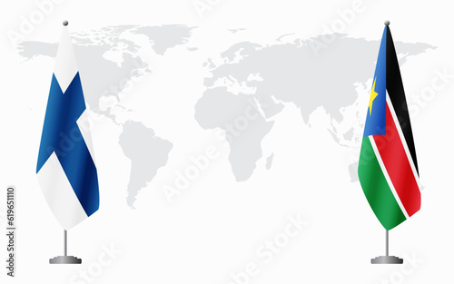 Finland and South Sudan flags for official meeting