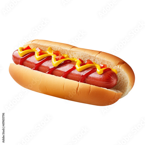 Hot dog with mustard and ketchup isolated PNG Transparent background created with Generative AI, Clipping Path