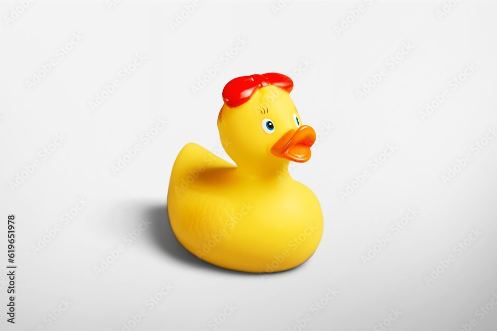 Fotografie Yellow rubber toy Duck on background