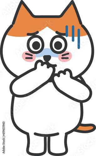 Orange tabby cartoon cat feeling nauseated, vector illustration.