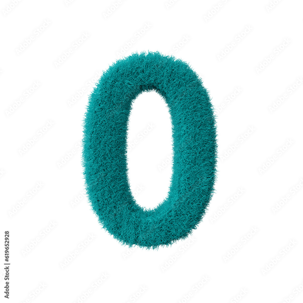 Blue 3D Fluffy Number Zero. 3d render illustration isolated on transparent background Blue 3D Fluffy Number Zero. 3d render illustration isolated on transparent background