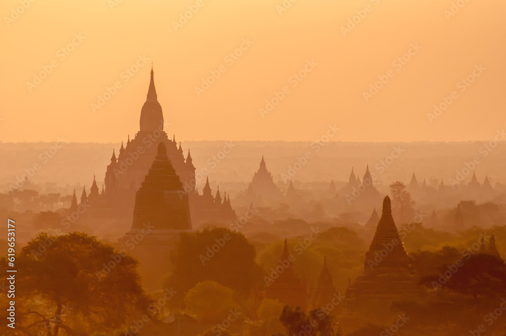The Temples of Bagan on sunrise,Myanmar.