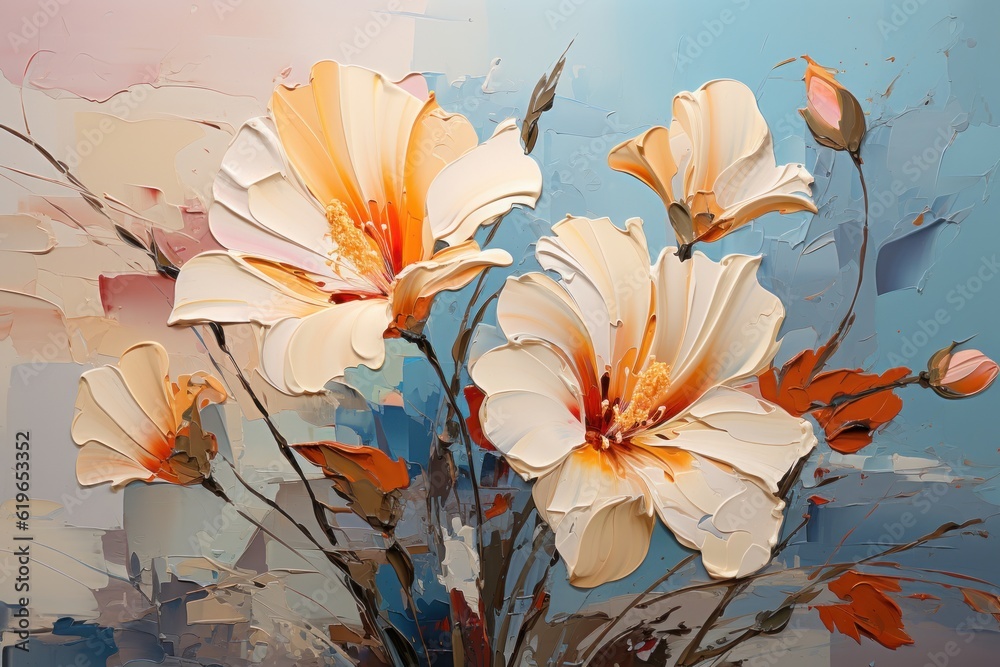 oil painting on canvas of flowers with ocher shades of colors