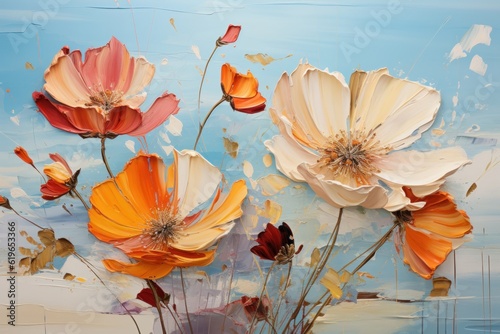 oil painting on canvas of flowers with ocher shades of colors