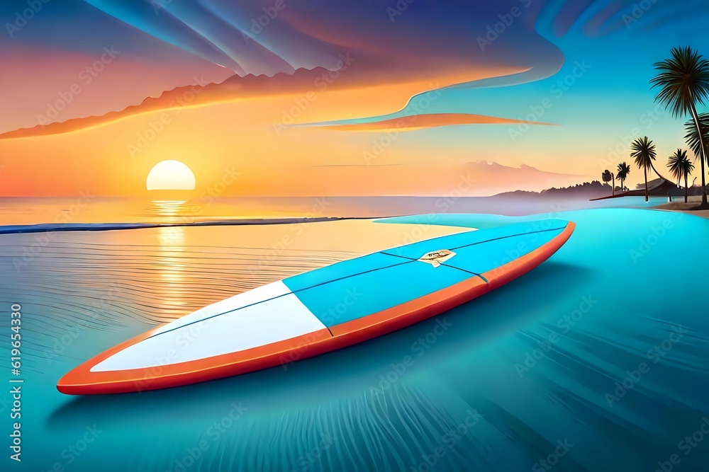 Surf board on the beach, generative Ai art