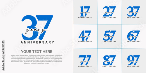 set of anniversary logo with blue number and black handwriting text can be use for celebration