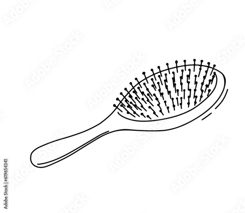 Doodle hairbrush for styling vector doodle illustration. Comb hairdresser tool sketch isolated on white