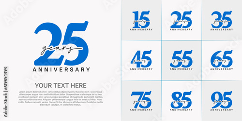set of anniversary logo with blue number and black handwriting text can be use for celebration