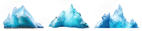 Set of three icebergs isolated on transparent background, Generative AI