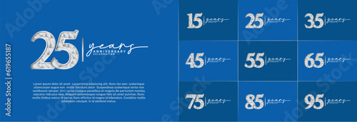 set of anniversary logo with silver number on blue background can be use for celebration