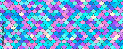 Mermaid scale pattern. Rainbow fish seamless background. Dragon tail skin. Unicorn holographic backdrop. Vector illustration