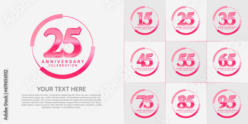set of anniversary logo with pink number in circle can be use for celebration