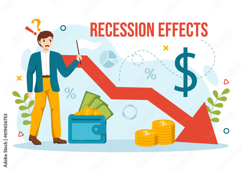 Recession Effects Vector Illustration with Impact on Economic Growth and Economical Activity Decline Result in Flat Cartoon Hand Drawn Templates
