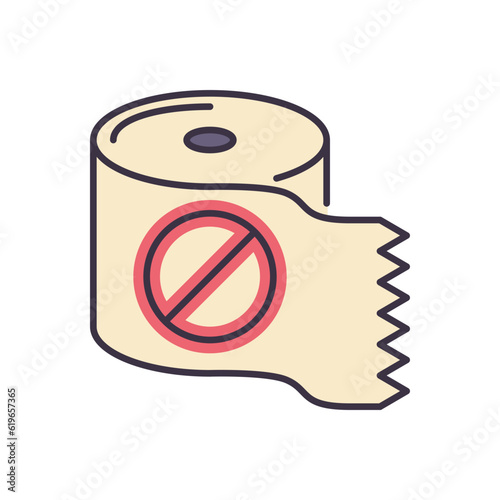 Toilet paper related vector icon. Toilet paper with a prohibition sign. Isolated on white background. Editable vector illustration