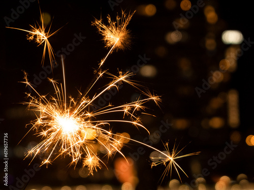 New Year's celebration festive sparkler at night