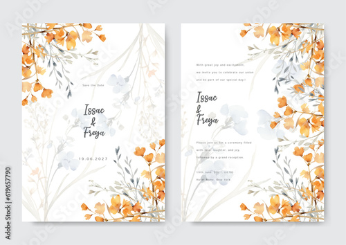 Orange wedding invitation template with beautiful flower