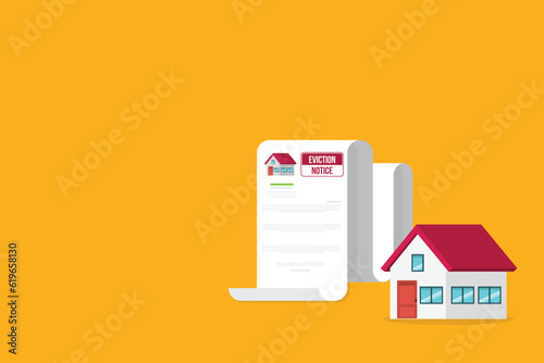 House, real estate property, with an eviction notice document. Vector illustration.