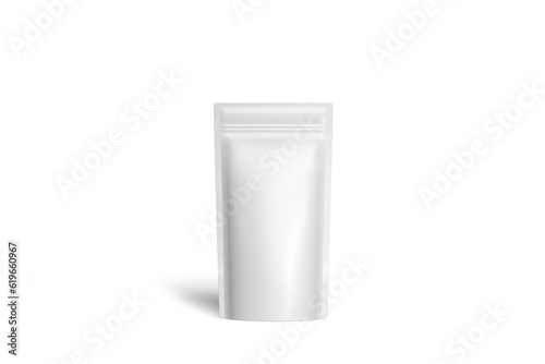 White Blank Foil Food Doy Pack Stand Up Pouch Bag Packaging With Zipper. Mock Up, Mockup Template Ready For Your Design. 3d rendering