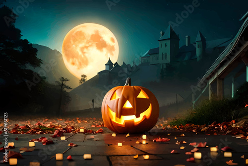  halloween background with pumpkin big moon along with nerves generative ai 