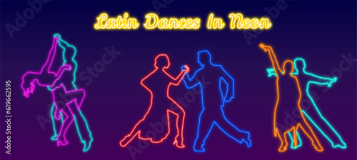 Latin dances in vector in neon design