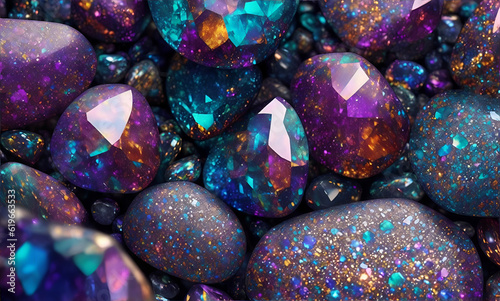 Fotografie, Obraz gemstones on a black, Colorful and Magical Stones Background, generative ai