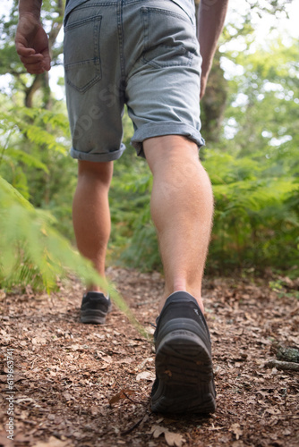 a male hiker on forest trail