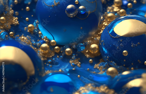 Luxury Royal Blue Pearls Covered in Gold and Diamonds Ornament Liquid Backgrounds Wallpaper, Generative AI