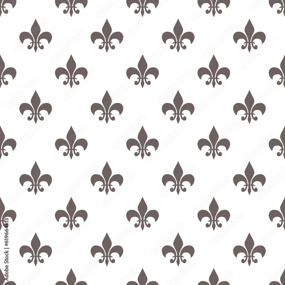 fleur-de-lis seamless pattern.Gray white template. Floral texture. Elegant decoration, royal lily retro background. Design vintage for card, wallpaper, wrapping, textile. fleur-de-lis seamless pattern.Gray white template. Floral texture. Elegant decoration, royal lily retro background. Design vintage for card, wallpaper, wrapping, textile.