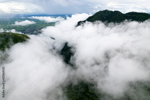 Top view Landscape of Morning Mist with Mountain Layer