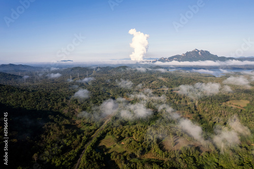 Photography Top view Landscape of Morning Mist with Mountain Layer at Sapan nan thailand