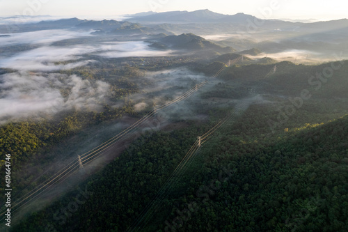 Photography Top view Landscape of Morning Mist with Mountain Layer at Sapan nan thailand