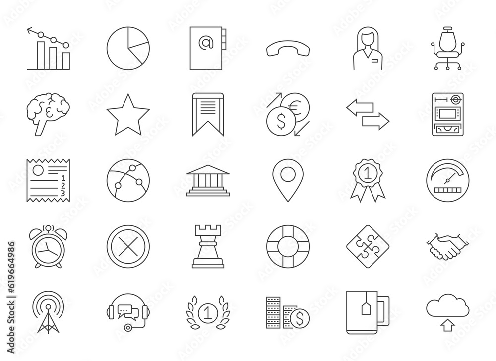 Set vector business line icons in flat design with elements for mobile concepts and apps. Icons for business, management, finance, strategy, marketing. Collection logo and pictogram. Editable Stroke Set vector business line icons in flat design with elements for mobile concepts and apps. Icons for business, management, finance, strategy, marketing. Collection logo and pictogram. Editable Stroke