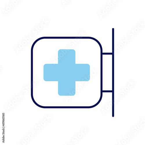 Hospital Signboard related vector line icon. Isolated on white background. Vector illustration. Editable stroke