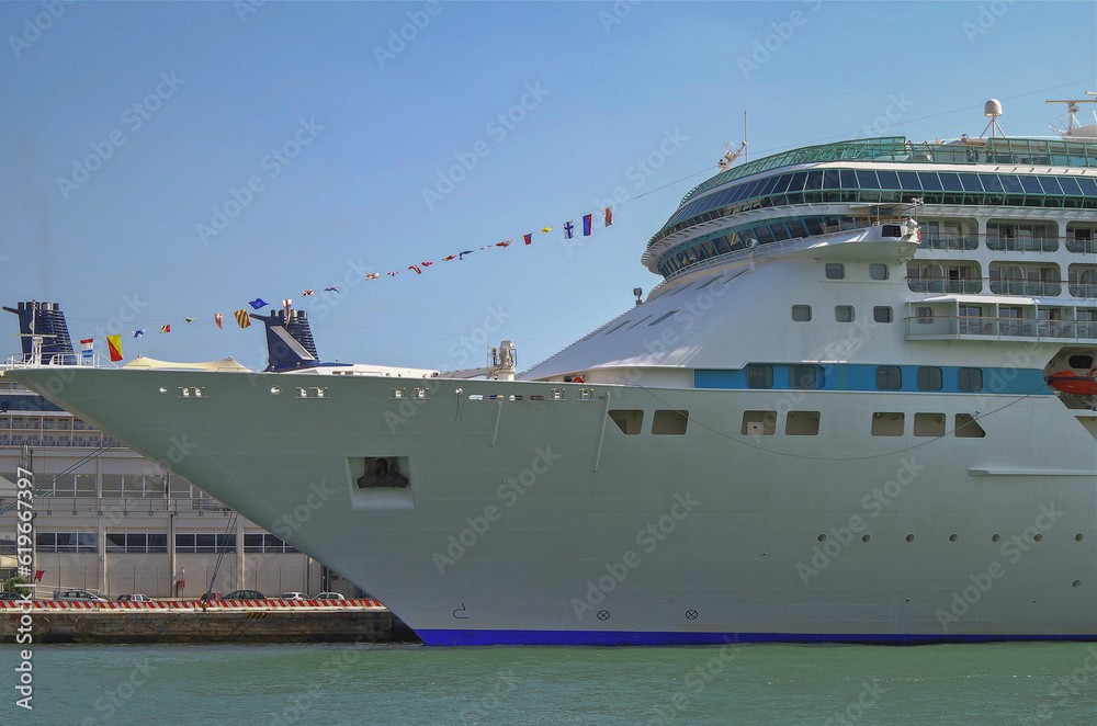 Mega cruiseship cruise ship liners in port of Venice, Italy on sunny summer day ready for Mediterranean Adriatic cruising with other boats and vessels traffic maritime Mega cruiseship cruise ship liners in port of Venice, Italy on sunny summer day ready for Mediterranean Adriatic cruising with other boats and vessels traffic maritime