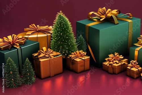 festive Christmas gifts 3d-illustration wrapped packages © birdmanphoto