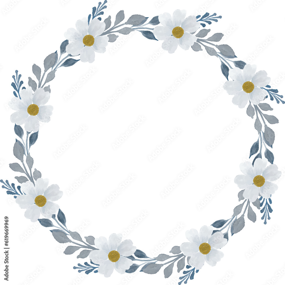 white flower wreath with grey leaves